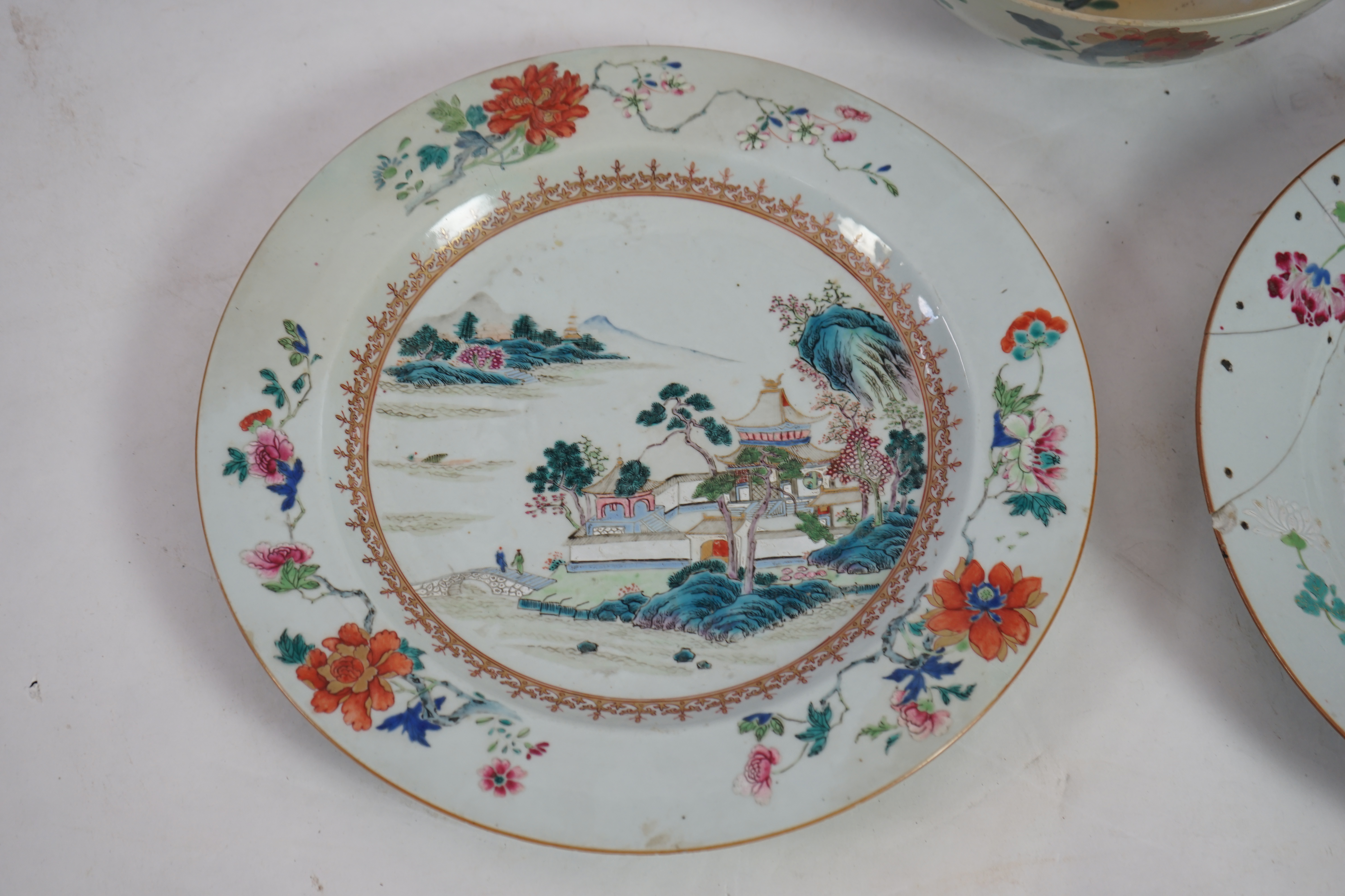 A Chinese famille rose ‘landscape’ dish, Qianlong